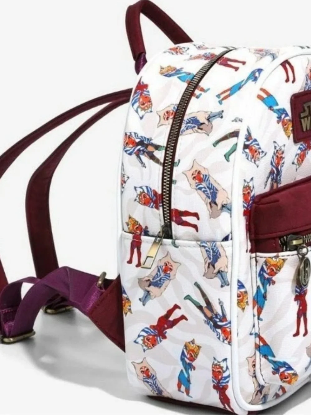 Star Wars Kids Backpack in White with Burgundy Accents & zipper charm